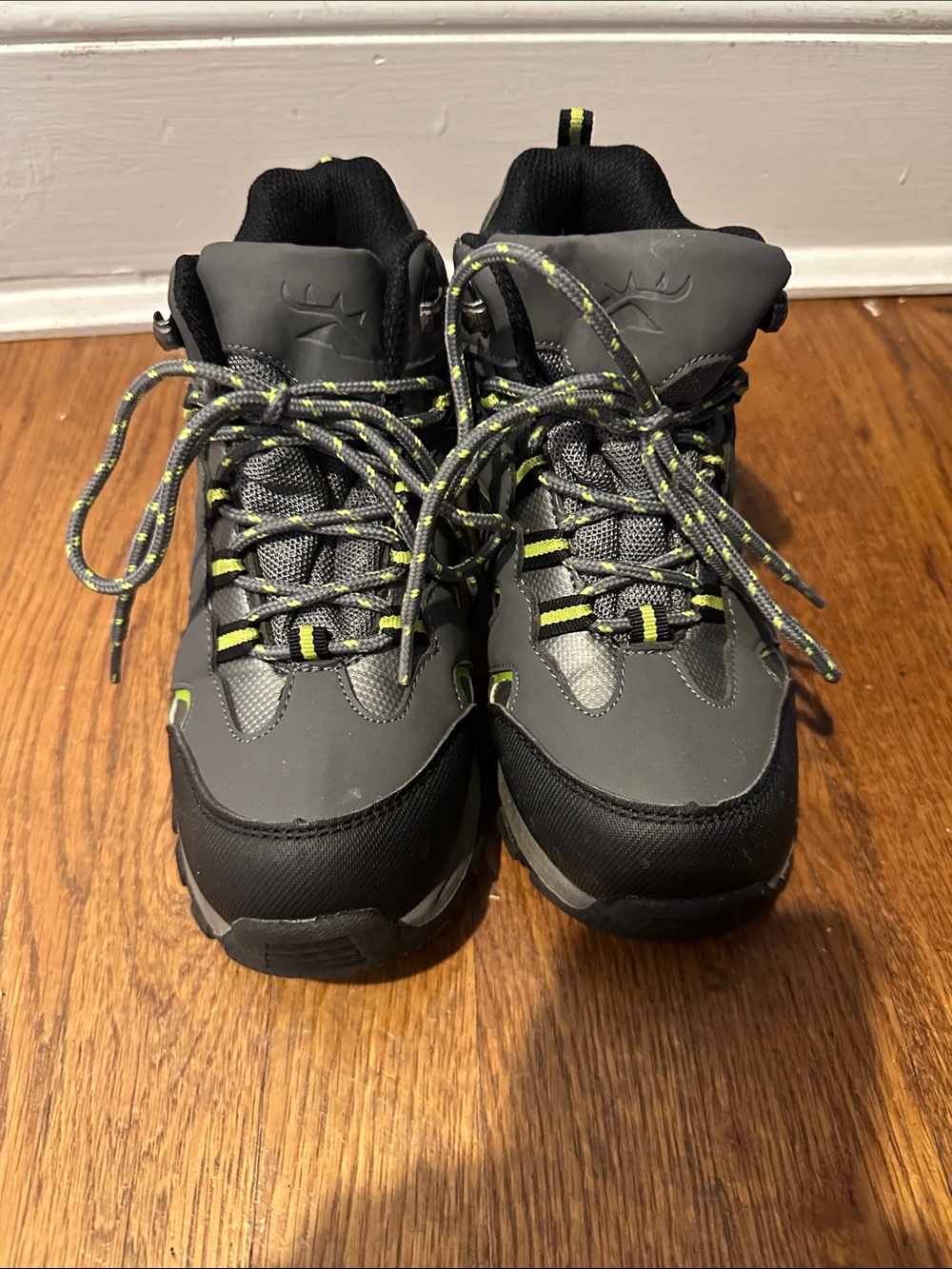 Gray and Black Hiking Boots with Neon Yellow Accents